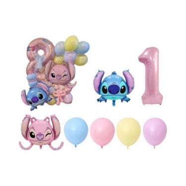 Imagem de Kit De Balões De Número Rosa 40pcs Cartoon Lilo & Stitch Decoração De 