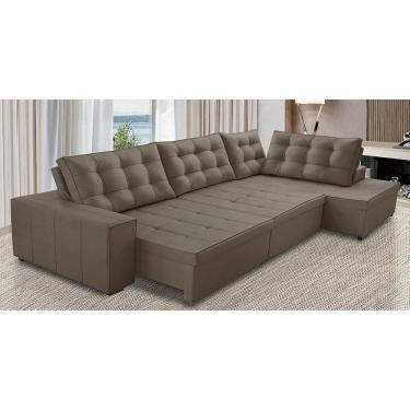 Imagem de Sofá de Canto Retrátil e Reclinável com Molas 3,40x2,00 LD Jacke Suede Capuccino Madelina Decor