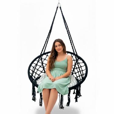 Imagem de Rede Cadeira Balanço Almofada Confortavel Suspensa Teto Casa Quintal Jardim Varanda Decoraçao Sacada Area Lazer
