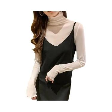 Imagem de Blusa Sexy Feminina De Malha Transparente Com Manga Longa E Gola Alta,