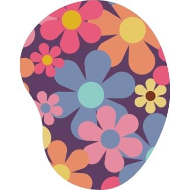 Imagem de Mouse Pad Ergonômico Gota Flores Retrô Coloridas Fundo Roxo