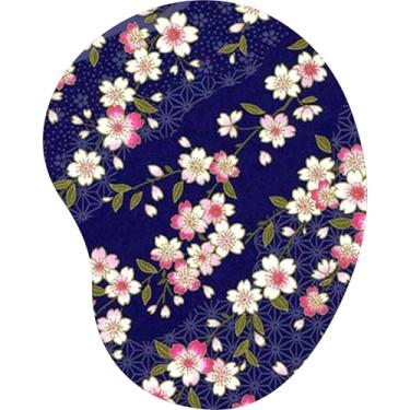 Imagem de Mouse Pad Ergonômico Gota Estampa Oriental Flores de Cerejeira Azul