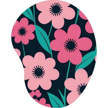 Imagem de Mouse Pad Ergonômico Gota Flores Rosas Grandes Fundo Escuro