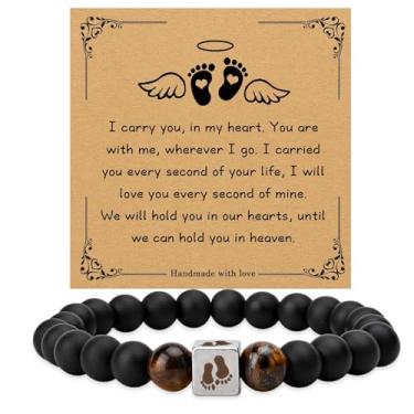 Imagem de Presentes de aborto espontâneo para mães, pai, mãe, anjo, bebê, memorial, presente para perda de filho, filha, Chid, preto, natureza, pedra, pulseira, memorial infantil, luto, simpatia, presente para