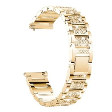 Imagem de Pulseira feminina de strass brilhante, 20 mm/22 mm pulseira moderna de aço inoxidável brilhante (ouro, 20 mm)