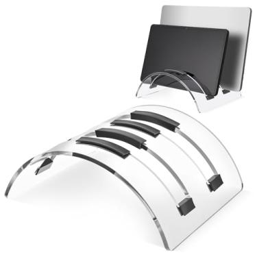 Imagem de Memorywuu Suporte vertical duplo para laptop, base de acrílico, para notebook, vertical, invisível, para mesa, escritório, casa, suprimentos, organizador de economia de espaço