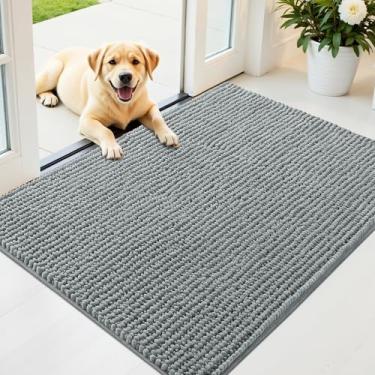 Imagem de OLANLY Tapete de porta de cachorro para patas enlameadas 102 x 81 cm, capacho de lama de chenille ultra absorvente, antiderrapante, lavável e com armadilha de sujeira para entrada interna, tapetes de