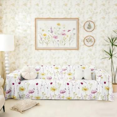 Imagem de Erosebridal Capa de sofá floral em aquarela com flor rosa choque, moderna, minimalista, branca, protetora para sofá, sofás, casa de fazenda rústica, lavável, antiderrapante, 180 x 299 cm