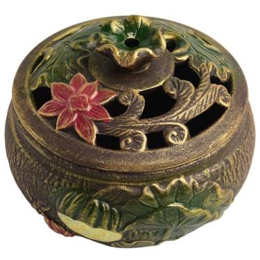 Imagem de Queimador de incenso em forma de flor de cerâmica queimador de incenso doméstico queimador de incenso interno zen sândalo torre de madeira de ágar incenso suporte para queimador de incenso