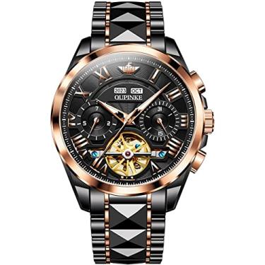 Imagem de OLEVS Relógio masculino automático, esqueleto, mecânico, luxuoso, à prova d'água, luminoso, tungstênio, ouro rosa