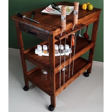Imagem de Carrinho de Churrasco Mesa Gourmet Churrasqueira W02 Madeira Maciça Im