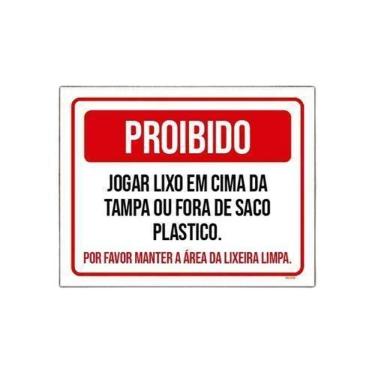 Imagem de Kit 3 Placas Proibido Jogar Lixo Em Cima Da Tampa