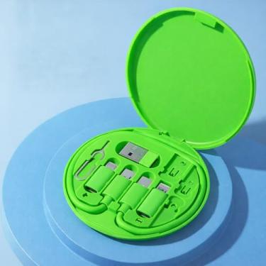 Imagem de Kit de cabo adaptador de carregamento multiUSB com caixa, organizador de conversão de cabo de carregamento USB para mesa, viagem e transferência de dados do computador, verde