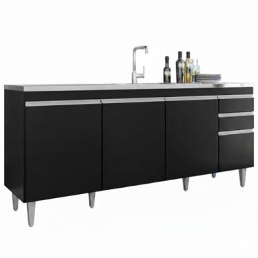 Imagem de Balcao Para Pia 4 Portas 2 Gavetas 180 cm Bp Agatha Preto Eratto Moveis