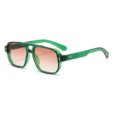 Imagem de OZPYKAE Óculos de sol masculinos quadrados, retrô, proteção UV400, ponte dupla, moderno, retangular, aviador, óculos de sol, Verde, tamanho �nico