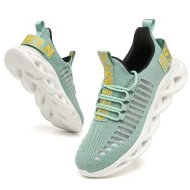 Imagem de Jakcuz Tênis feminino de caminhada com cadarço, respirável, ultraleve, esportivo, casual, feminino, moderno, moderno, Verde/preto, 37