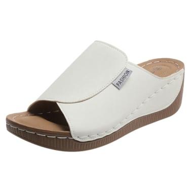 Imagem de Rungion Sandália feminina ortopédica, confortável, para o verão, praia, elegante, com suporte de arco e plataforma, Bege, 36