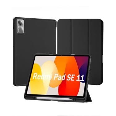 Imagem de Capa para Xiaomi Redmi Pad SE 11 Polegadas 2023 Capinha com Compartimento para Caneta Stylus Três Dobras Case Traseira em TPU Macio Função de Ativação/Suspensão Automática - Preto