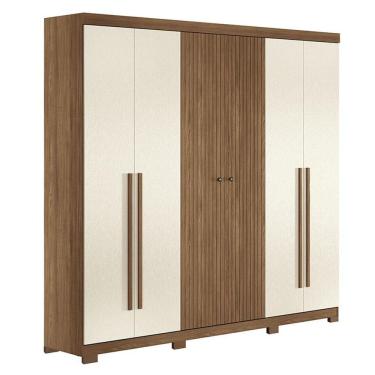 Imagem de Guarda Roupa Casal Ripado 6 portas Buriti Jatobá Areia Acetinado com Pés - Santos Andirá