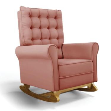 Imagem de Poltrona de Amamentação com Balanço Manu Veludo Base de Madeira - D'Ro