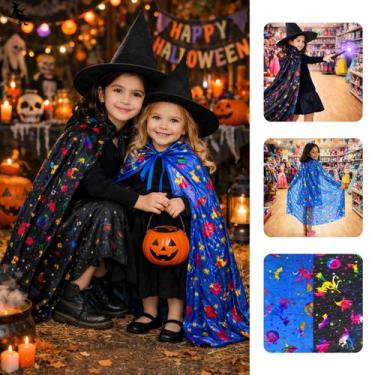 Imagem de Capa Fantasia De Bruxa Infantil 80cm Bruxinha Brilho Festa Halloween D