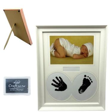 Imagem de Porta Retrato Bebê Baby Com Carimbo Pezinho E Maozinha 10x15cm - Ateli