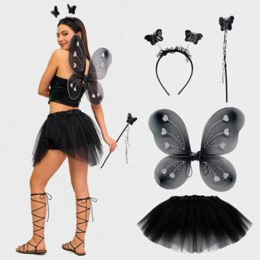 Imagem de Fantasia Fada Adulta Feminina de Carnaval Kit Borboleta Saia 40cm Asa 