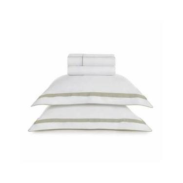 Imagem de Jogo de Cama Queen 300 Fios 100% Algodão Lara Branco/Areia