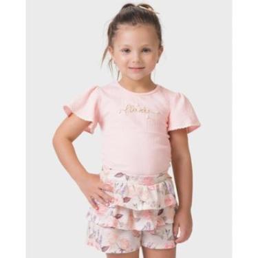 Imagem de Conjunto blusa siganinha shorts saia flores verão delicado - Rosa e Vermelho - Menina 1 a 4 anos-Feminino