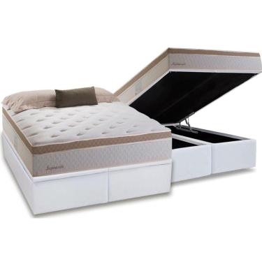 Imagem de Cama Box Baú King: Colchão Molas Masterpocket Ensacadas Herval Inspiracion + Base Crc Courano White (193x203)