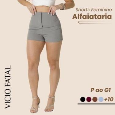 Imagem de Shorts Feminino de Alfaitaria Social Fecho Invisível Elegante Plissado Modelagem Curta Cintura Alta-Feminino