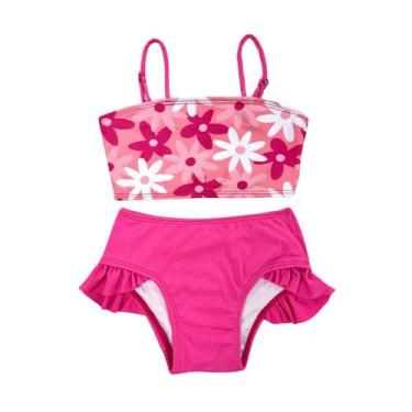 Imagem de Biquíni Top Faixa Estampada + Calcinha Lisa - Catarinense, Floral rosa