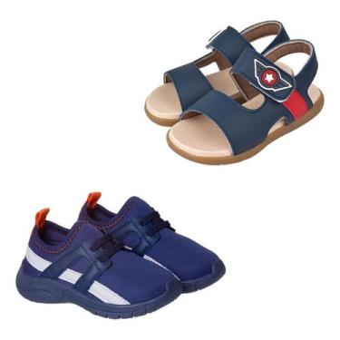 Imagem de Kit Tenis Sem Cadarço Infantil Sandalia Papete Menino Heroi - Mimoflex