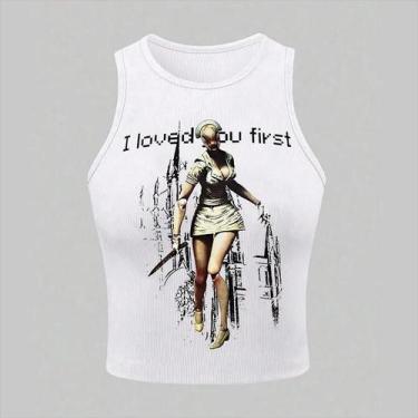 Imagem de Camiseta Cropped Feminina Y2K Gótica Harajuku Casual Sem Mangas Estilo