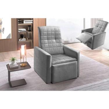 Imagem de Poltrona Reclinável Do Papai Decorativa Para Sala Suede Cinza Paropas