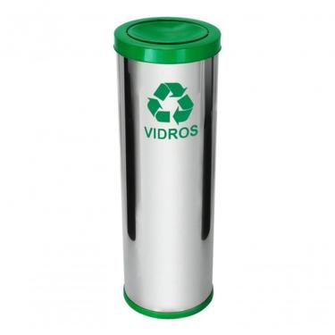 Imagem de Lixeira C42v 30L em Aço Inox com Tampa Basculante Meia Esfera e Balde Interno Verde
