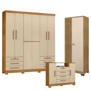 Imagem de Guarda Roupa Casal Londres com Cômoda Madri e Armário Multiuso Versatile Carvalho Ameri...