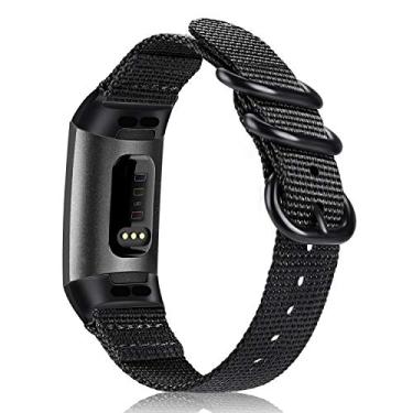 Imagem de Pulseiras Fintie compatíveis com Fitbit Charge 4/Fitbit Charge 3, pulseira esportiva de nylon tecido macio compatível com Fitbit Charge 3 e Charge 3 SE Fitness Activity Tracker, preto