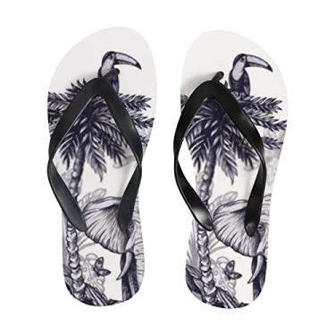 Imagem de Chinelo fino feminino com palmeira tropical banana animais praia tanga chinelos confortáveis para viagem de verão para homens, Multicor, 8-9 Narrow Women/6.5-7 Narrow Men