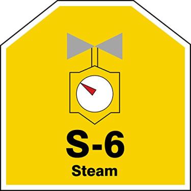 Imagem de Accuform TDJ106XVM Adesivo Dura-Vinyl"S-6 Steam" Etiqueta de identificação em forma de fonte de energia, 6,35 cm L x 6,35 cm C, preto/cinza/vermelho/branco em amarelo (pacote com 5)