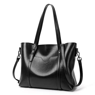Imagem de Bolsa de ombro Cicilin feminina, de couro, com grande capacidade, bolsa estilo pasta, Preto, One Size