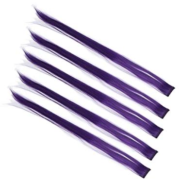 Imagem de Peruca de cabelo comprido, clipe de extensão de cabelo colorido invisível e sem costura Extensões de cabelo clipe de 5 peças para baile para uso diário Roxa