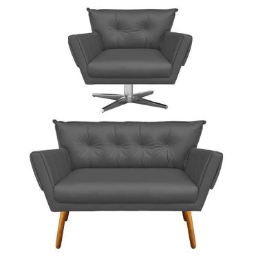 Imagem de Kit 1 Namoradeira e 1 Poltrona Giratória Anitta Grafite