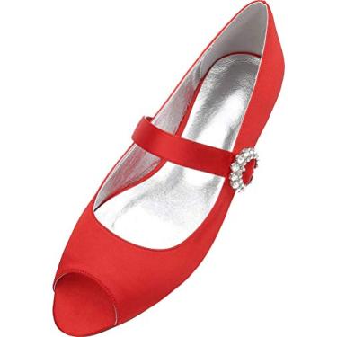 Imagem de A shoe store Vestido de noiva feminino Mary Jane sem salto peep toe pump, Vermelho, 10.5