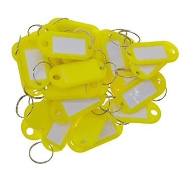 Imagem de Fenteer 50 peças etiquetas de chave multifuncionais anéis de chave de plástico etiquetas de identificação etiqueta de nome chaveiro etiquetas de armário amplamente utilizadas, amarelo