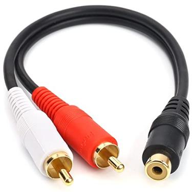 Imagem de Cabo de áudio estéreo RCA fêmea para 2 RCA macho Y com condutor OFC, revestimento de metal banhado a ouro duplo blindado flexível de PVC (0,2 m/0,5 pés)