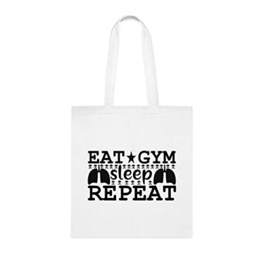 Imagem de Sacola Eat Gym Sleep Repeat, presente para academia, bolsa de ombro para academia, bolsas reutilizáveis para academia, aniversário, cesta de Natal, Branco