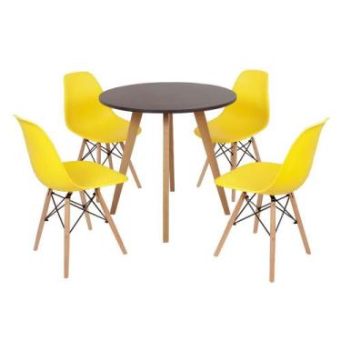 Imagem de Mesa Inês 80cm Preta + 4 Cadeiras Eames Eiffel - Amarela - Made Moveis