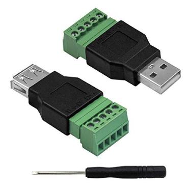 Imagem de Poyiccot Conector de bloco terminal de parafuso USB 2.0 A, conector fêmea macho USB 2.0 A para conversor adaptador de terminal de parafuso fêmea de 5 pinos/vias, pacote com 2