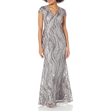Imagem de Adrianna Papell Vestido feminino bordado com lantejoulas, Prateado multi, 44